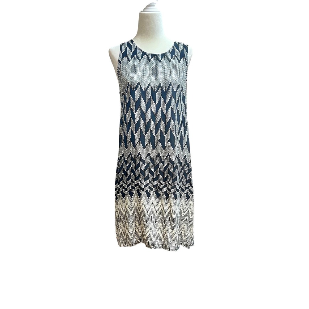 Papillon‎ Womens Black White Geometric Chevron Sleeveless Shift Dress Sz M NWT